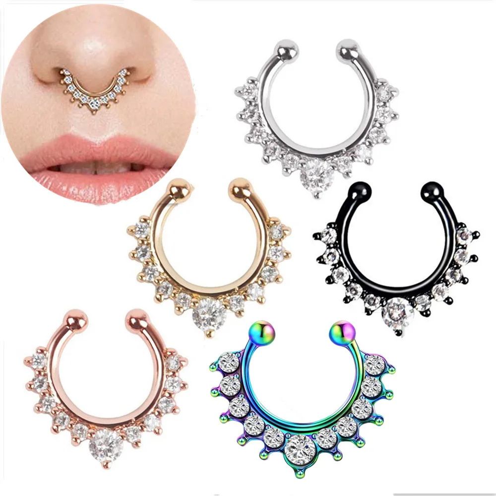 Fake Nose Ring  Septum Ring Fake Nose Hoop Stainless Steel Horseshoe Clip On Nose Septum Ring Non Piercing Clip