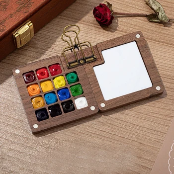 ポータブル旅行水彩セットシュミンケ水彩 8 色ミニクルミペイントボックススケッチブック学生外出画材