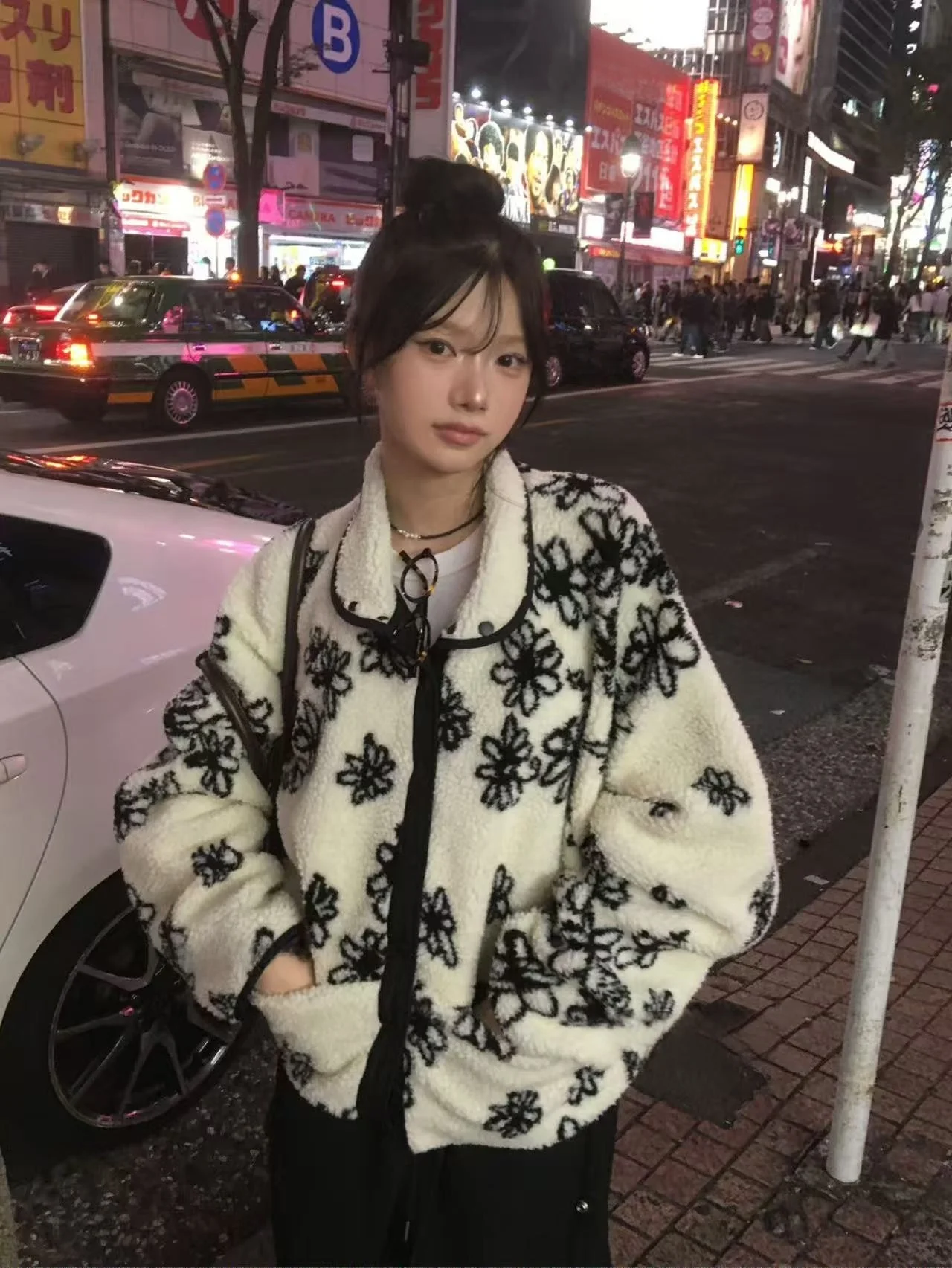 Manteau en fourrure d'agneau Double face pour femme, décontracté, chaud et Sle, Long, Design Floral, coupe ample, adapté aux déplacements, tout hiver