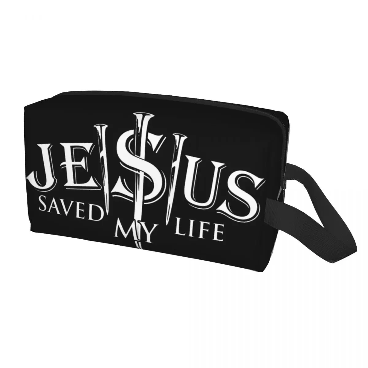 Custom Jesus Saved My Life Makeup Bag for Women Travel Cosmetic Organizer Christ Religion Christian Faith Storage Toiletry Bags