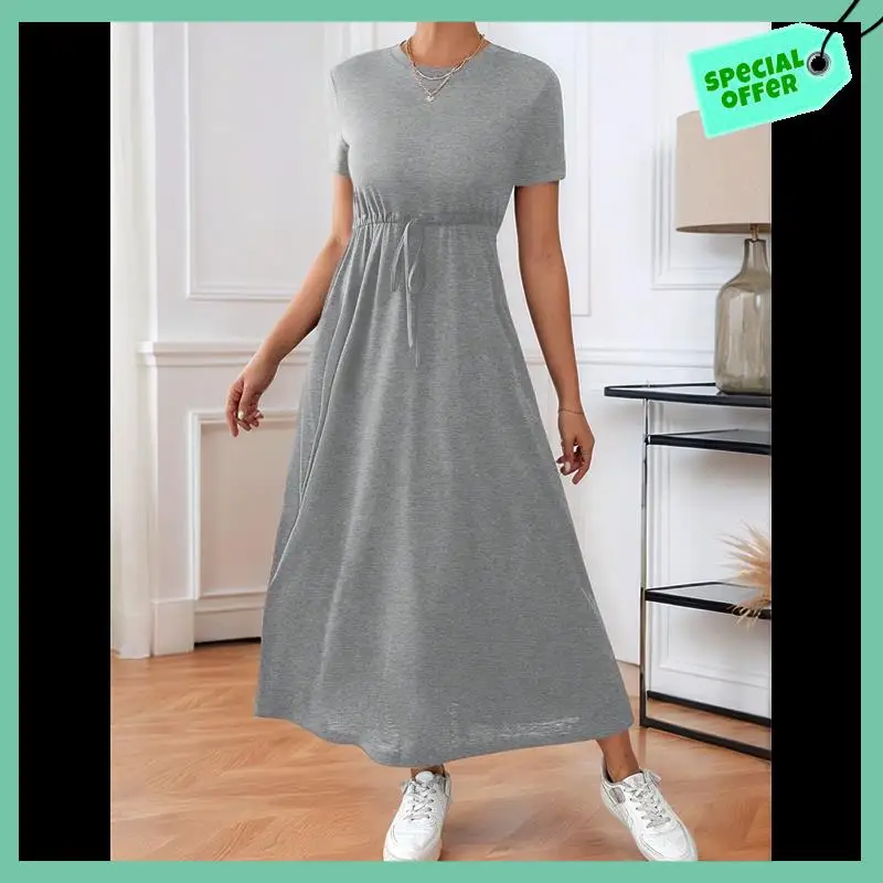 

Sturdy Women's Short Sleeve Maxi Dresses Casual Long Dress With Pockets