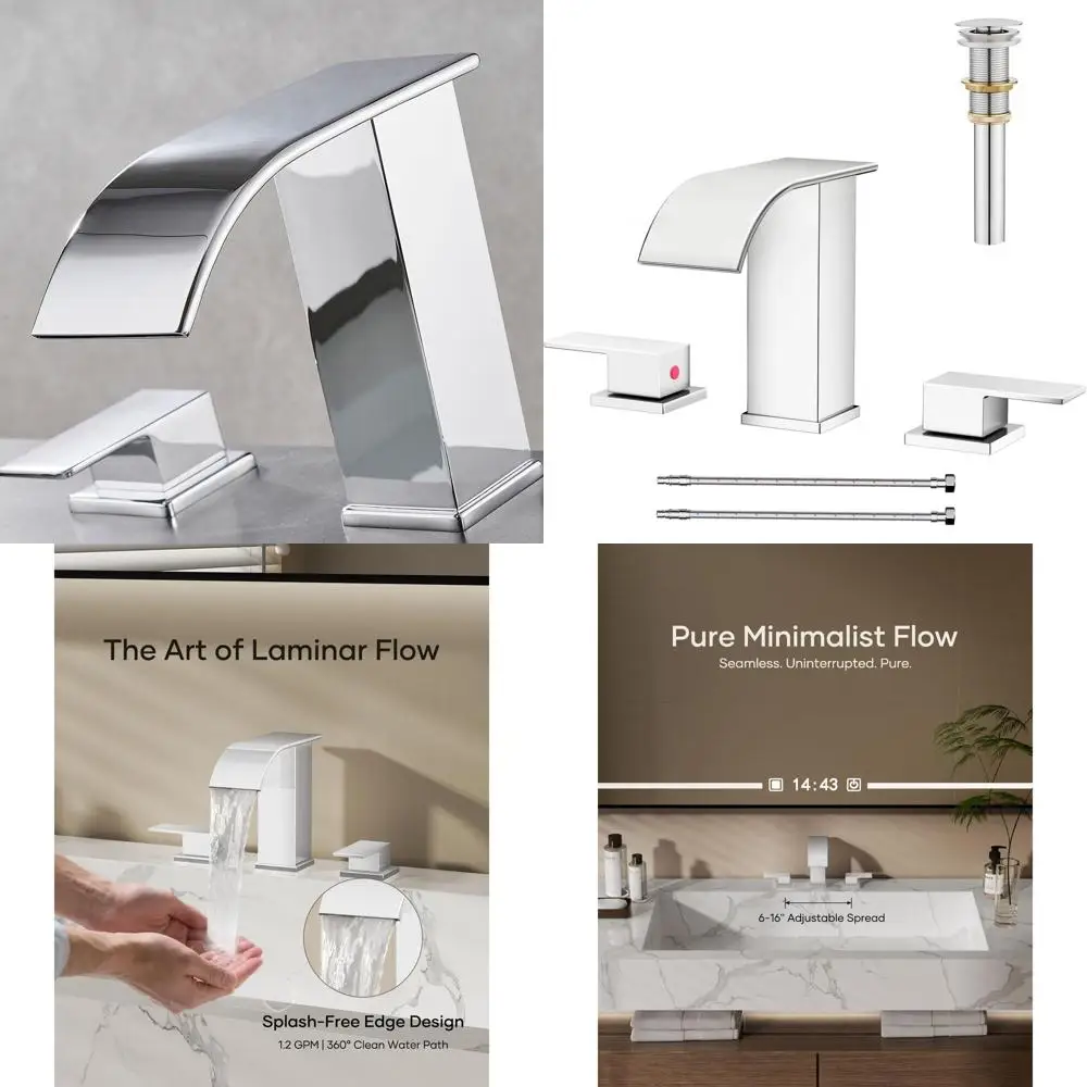 

8 Widespread Modern 3-Piece Chrome Bathroom Sink Faucet with Touch Control for Vanity, Curved Spout