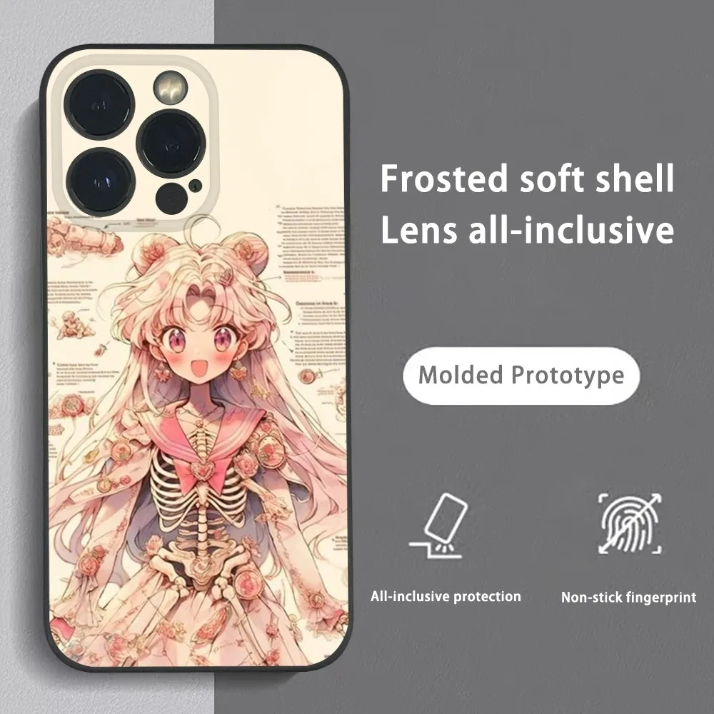 Vintage S-Sailor Moon Phone Case For iPhone 15 14 13 12 11 Pro Xs Max Mini XR X 7 8 Plus Black Frosted Soft Shell Funda