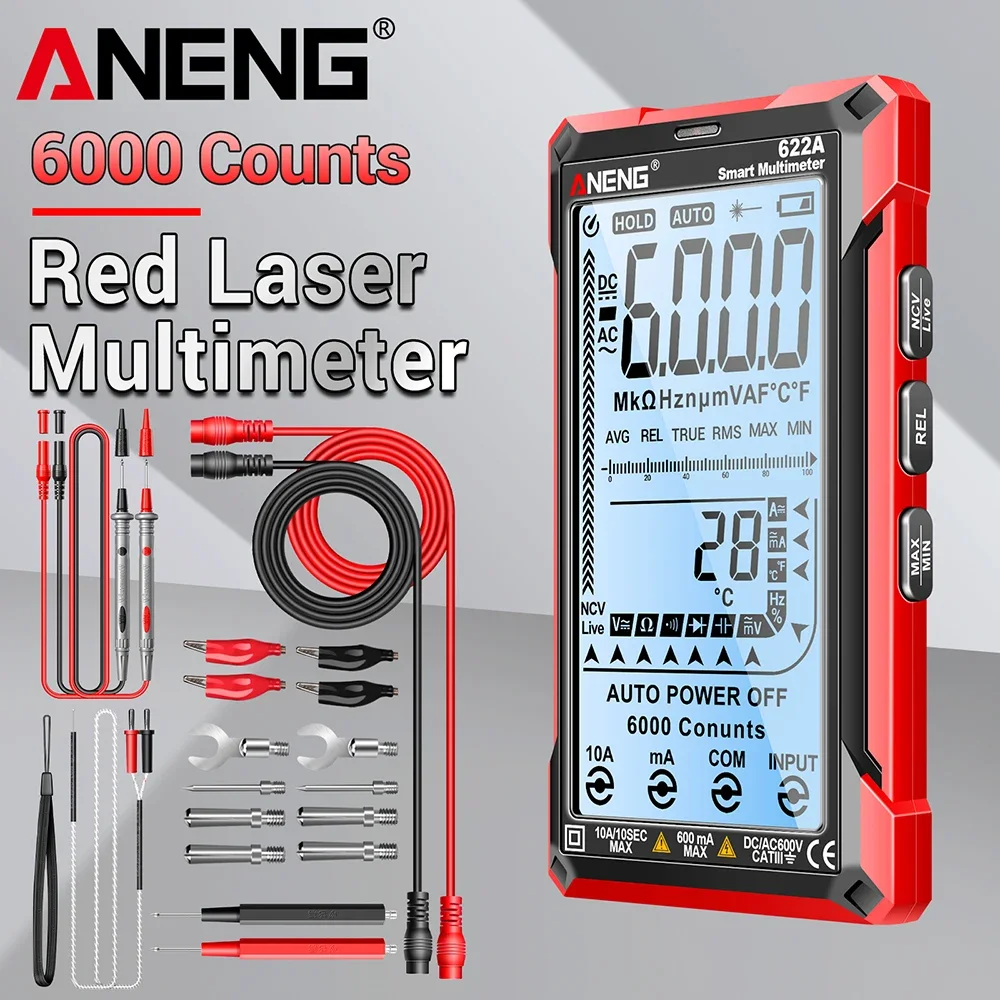 ANENG 622A Multi functional Electrical Meter NCV Non contact Electrical Test Infrared Laser Flashlight Illumination Multimeter