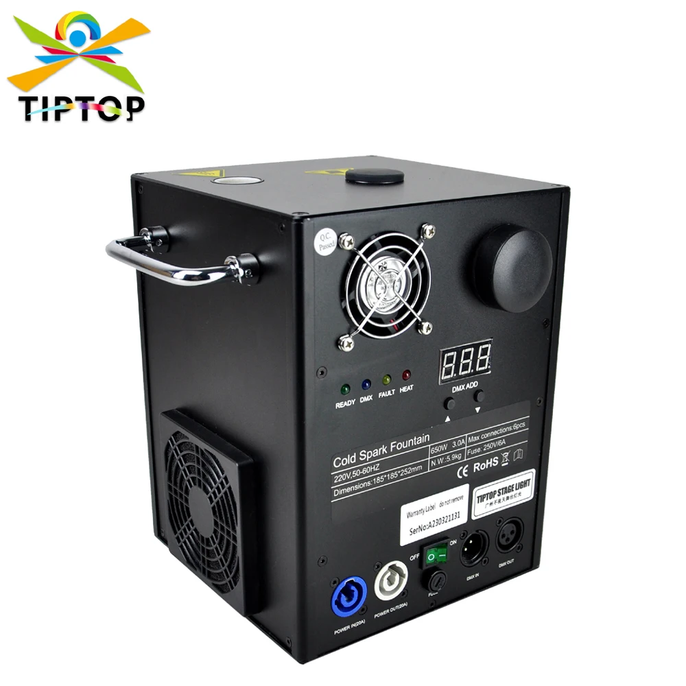 gigertop 650w novo fogos de artificio frio maquina poder in out soquete daisy chain conexao high jet distancia dmx512 controle remoto 01