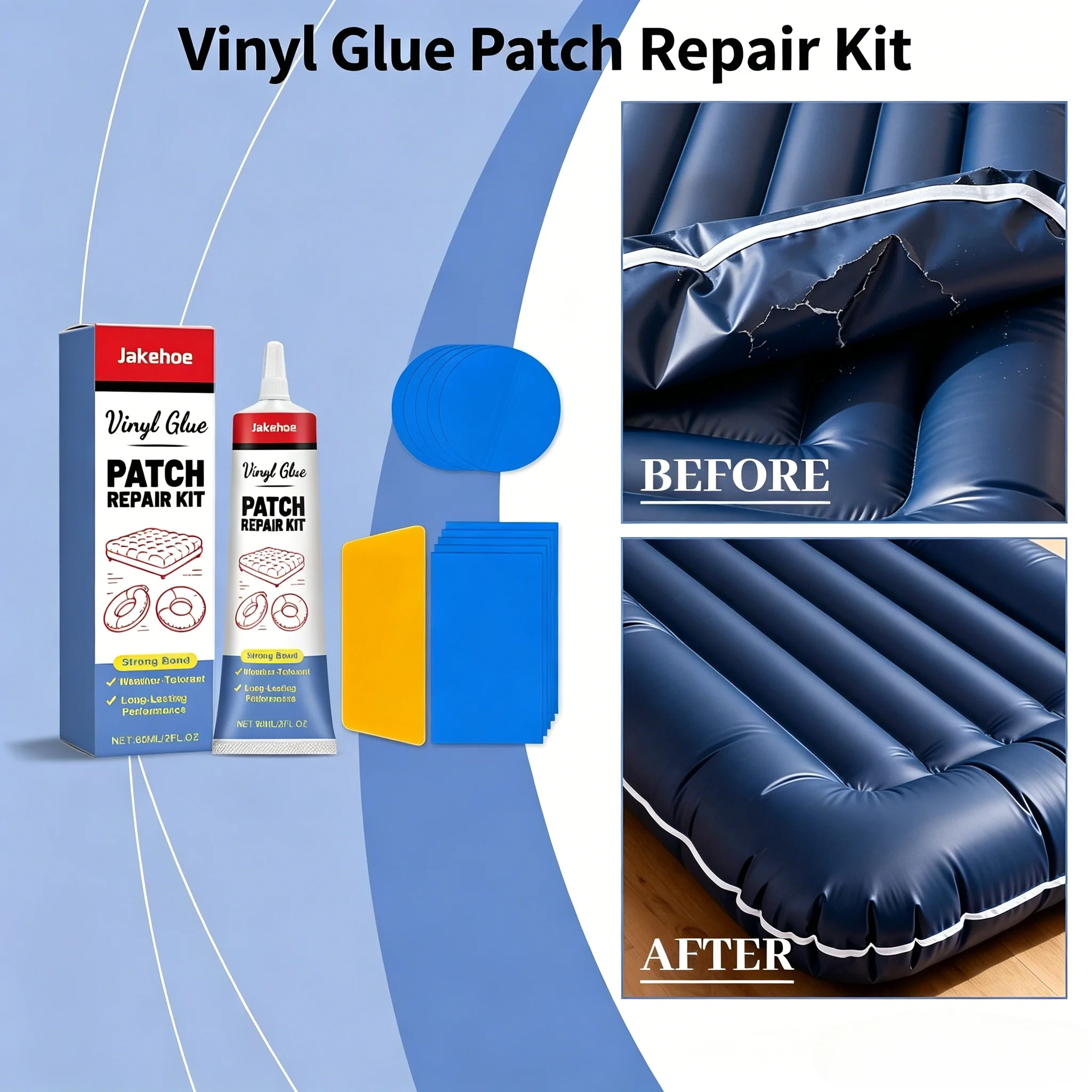 Inflatable Mattress Repair Kit Heavy Duty Waterproof For Camping Sleeping Pad Air Bed Pool Float Repair Gap Convenience Set 60ml