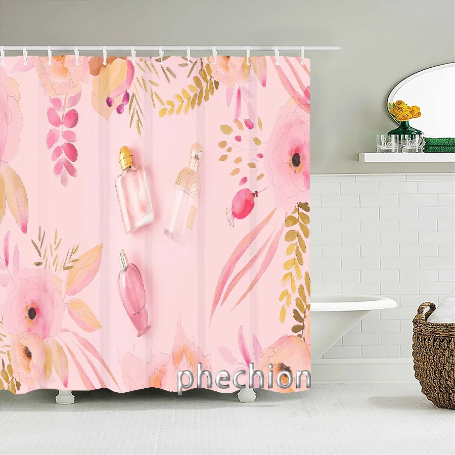 Luxury Perfume and Flower Shower Curtain 3D Bathroom Curtain Fabric Waterproof Polyester Washable Bath Screen Curtain Set X04