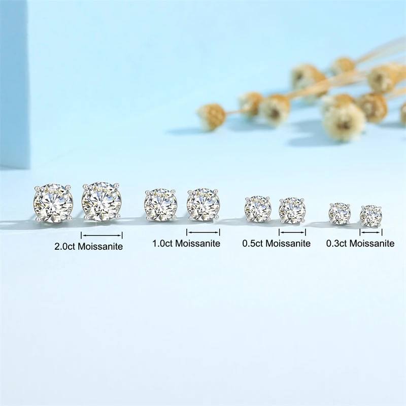 AU750 2 Carat 8.0mm D Color Moissanite Stud Earrings For Women Top Quality 100% 18K Gold Sparkling Wedding Jewelry