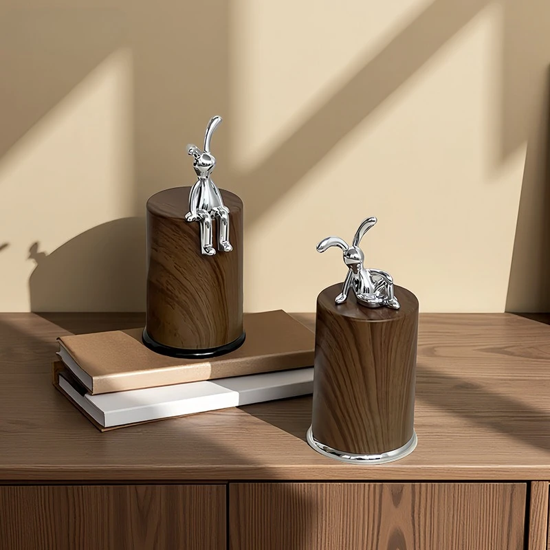Imitation Wood Grain Rabbit Shape Toothpick Box Household High-appearance Dental Floss Swab Cans Portable Desktop Storage Box