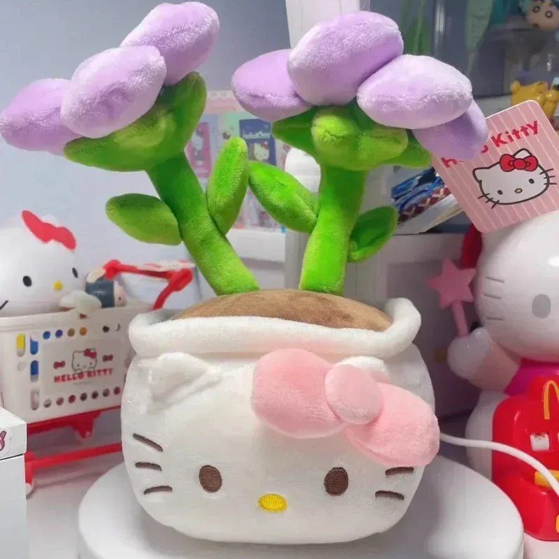 Sanrio Flower Hello Kitty Plush Potted Plant Doll Pillow Soft Stuffed Purple Red Bouquet Toy Home Decoration Girl Birthday Gifts