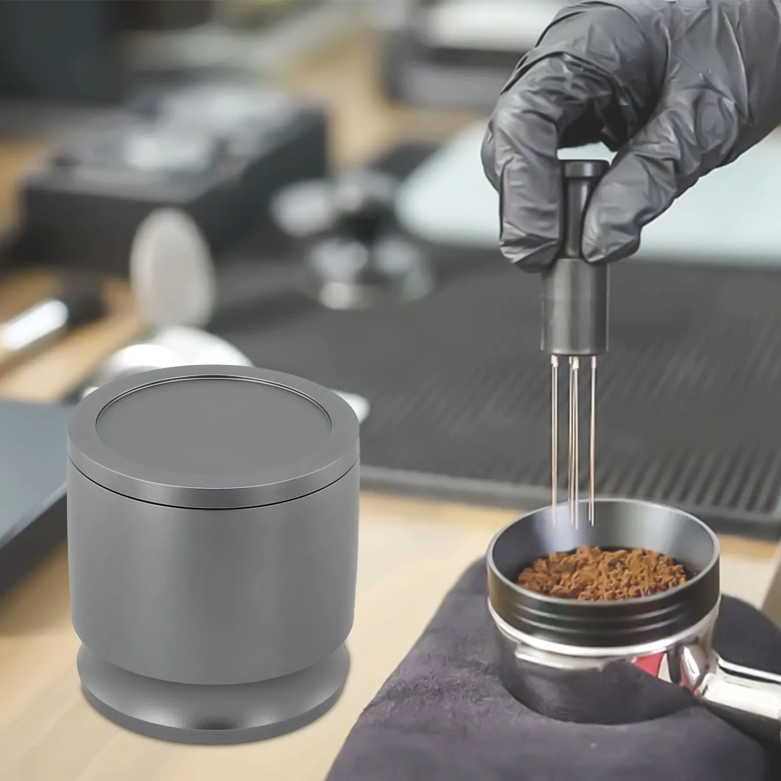 Aluminum Alloy Dosing Cup for 58mm Portafilter Funnels to Assist in Ground Distribution and Workspace Maintenance
