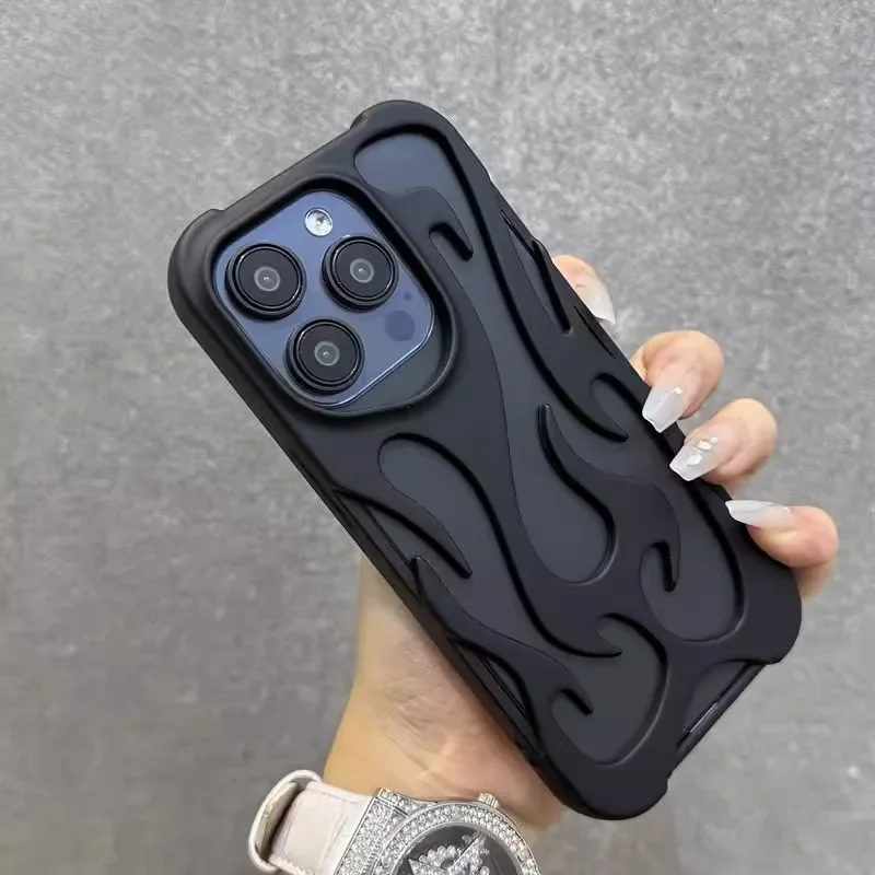 Matte hollow flame heat dissipation silicone case for iPhone 16 15 14 13 12 11 Pro Max Plus full scratch-proof soft phone cover image 3