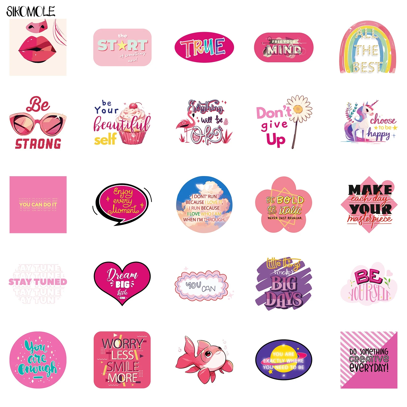 10/30/50PCS น่ารักการ์ตูนสาวสีชมพูรักข้อความสติกเกอร์ Kawaii ความงาม DIY เด็กกระเป๋าเดินทางตู้เย็น Decal Graffiti สติกเกอร์แพ็ค