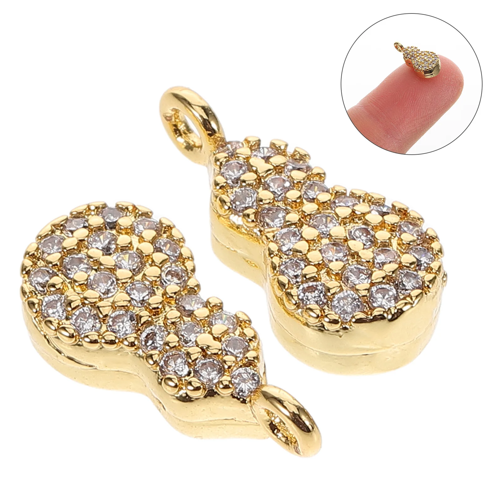 

2Pcs Copper Gourd Pendant Finish Sparkling Stone Decorative Jewelry Making DIY Accessories for Necklaces Bracelets