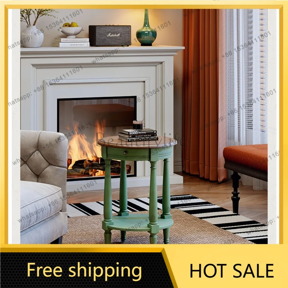 FG American sofa side table living room round solid wood retro small coffee table