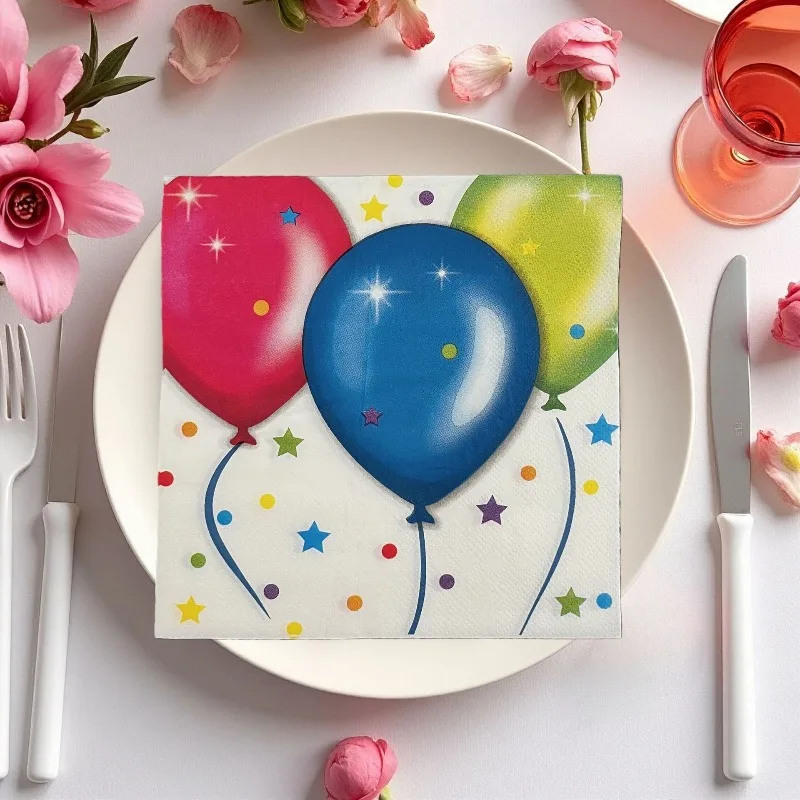 20pcs 33*33cm 2Ply Colorful Balloon Napkins Birthday Party Table Decoration Paper Disposable Meal Mat DIY Decoupage Paper