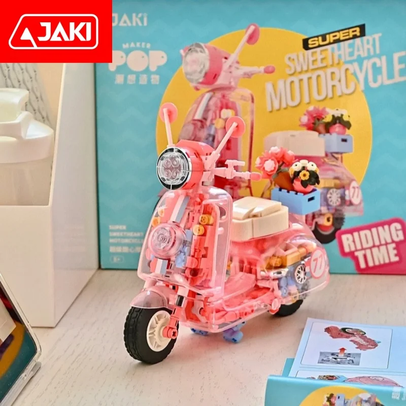 Genuine JAKI Building Blocks Motorcycle Mechanical Model Ornaments Children Puzzle Assembly Toys Birthday Lovers Gift Items