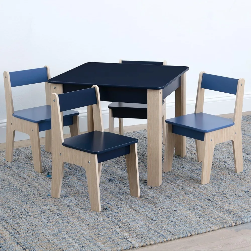 GAP GapKids Table and 4 Chair Set - Greenguard Gold Certified, Navy/Natural Study Table for Kids