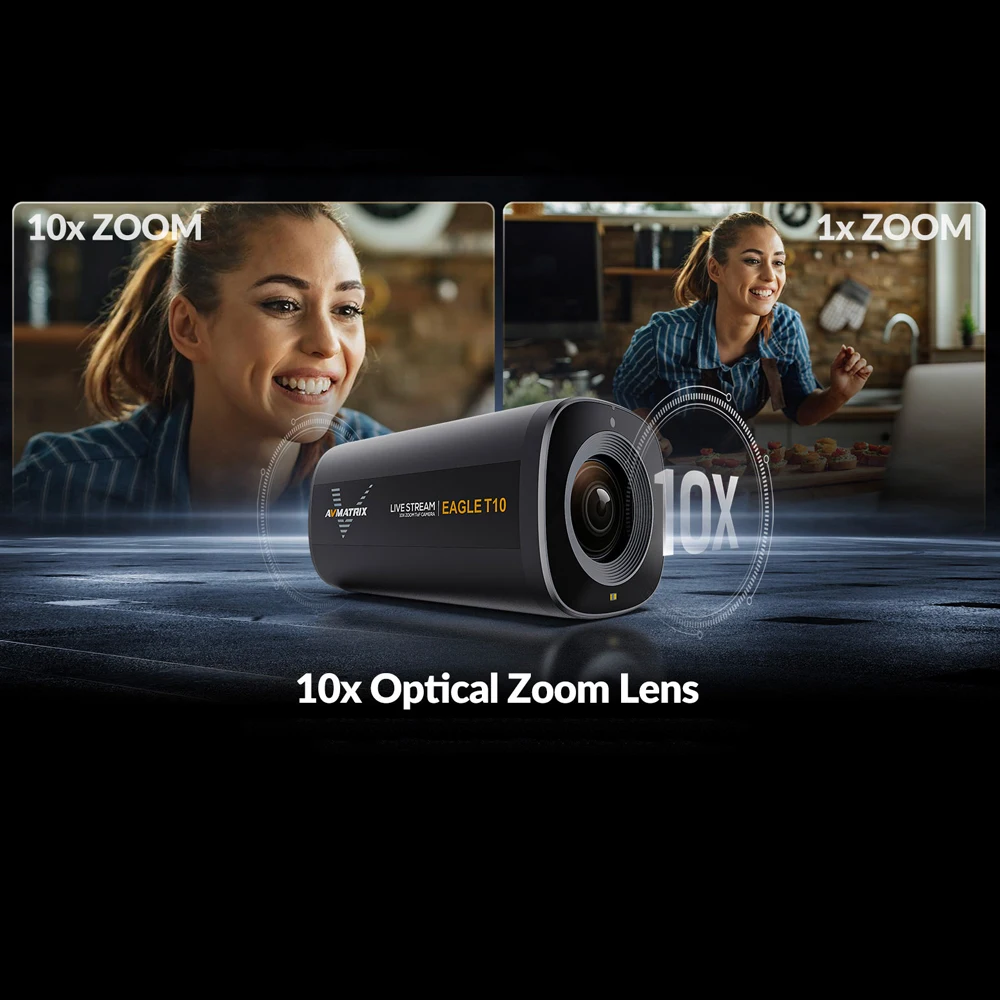 AVMATRIX Eagle T10 Live Streaming HDMI Camera USB Type-C Output 500 Megapixel CMOS Sensor 10X Optical