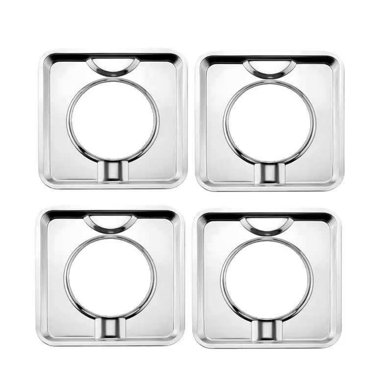 AS60-Chrome Square Burner Covers BN24 Replacement Silver Drip Pans SGP-400, Gas Range Pans In Porcelain 4Pcs