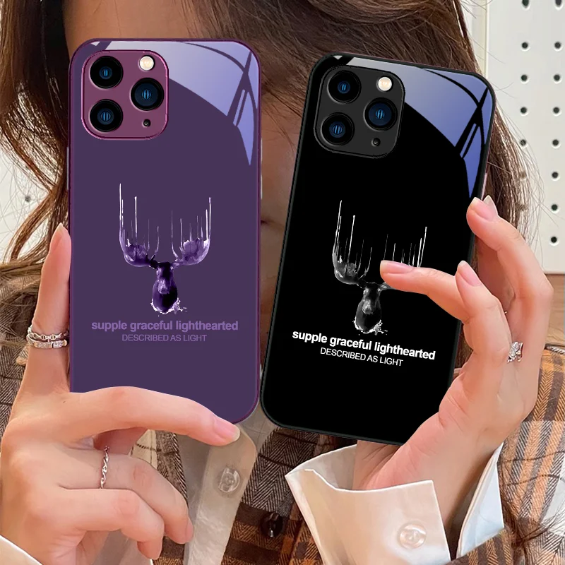 High End Moose White For IPhone 15 Pro 14 13 12 Mini 11 XS Max XR 7 8 Plu SE 2020 2022 Tempered Glass Phone Case