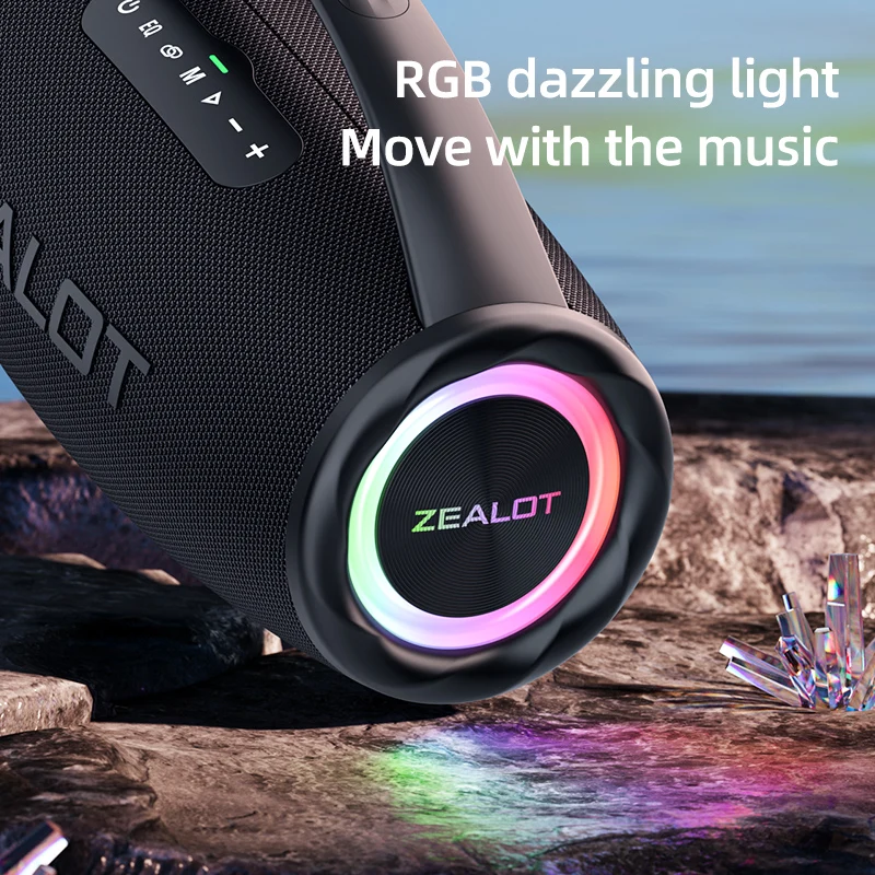 ZEALOT S97 80W Bluetooth Speaker Powerful Wireless Speaker with Portable Handle, for Party, Camping,RGB Colorful Light