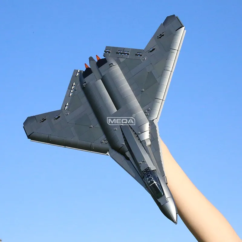 Chinese 6th Generation Stealth Fighter J-50S Plane Building Blocks Military Model Bricks Toys Simulated Metal Coating