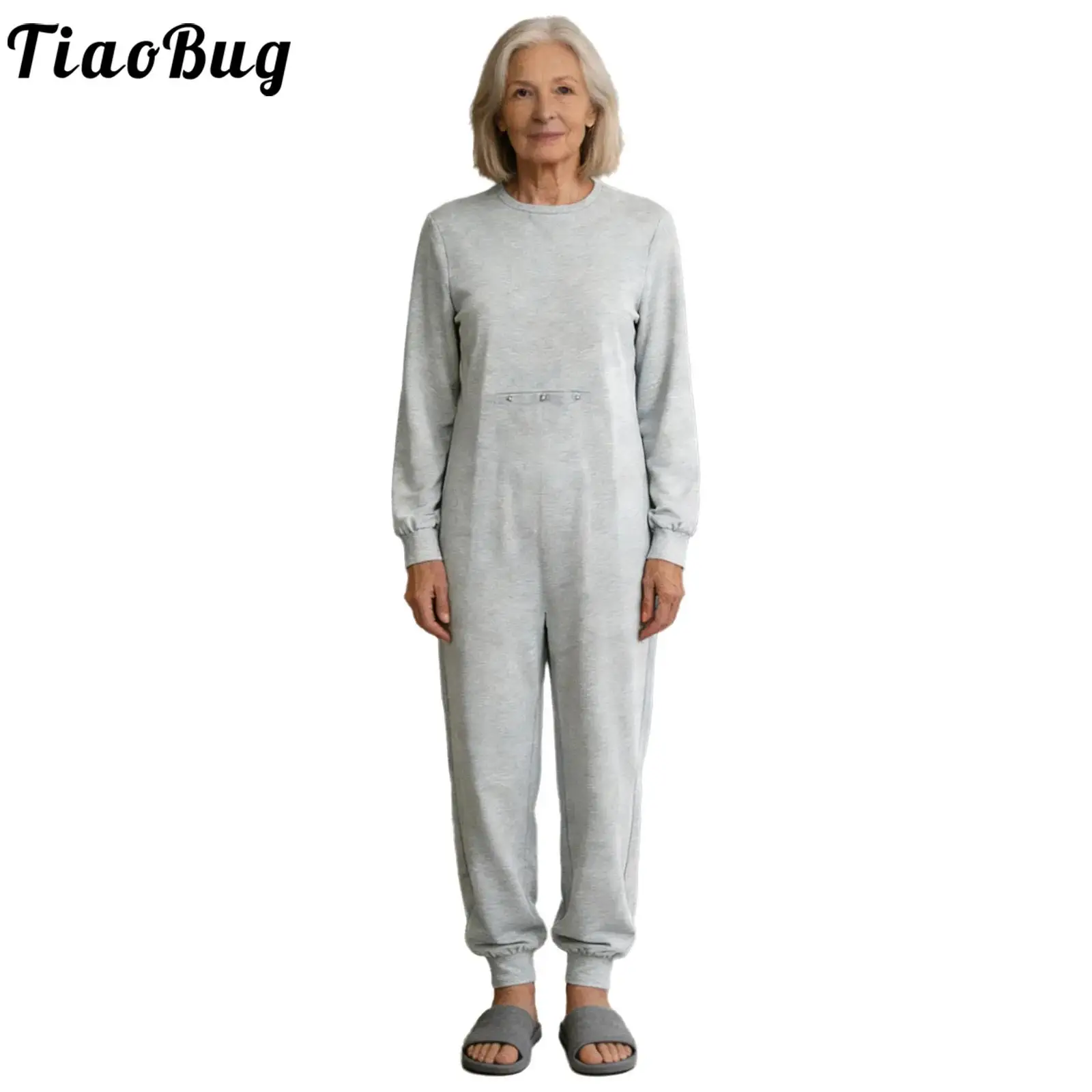 

Women Elderly Special Needs Clothing Adaptive Jumpsuit with Feeding Tube Access Long Sleeve Zipper Anti-strip Rompers Lingerie