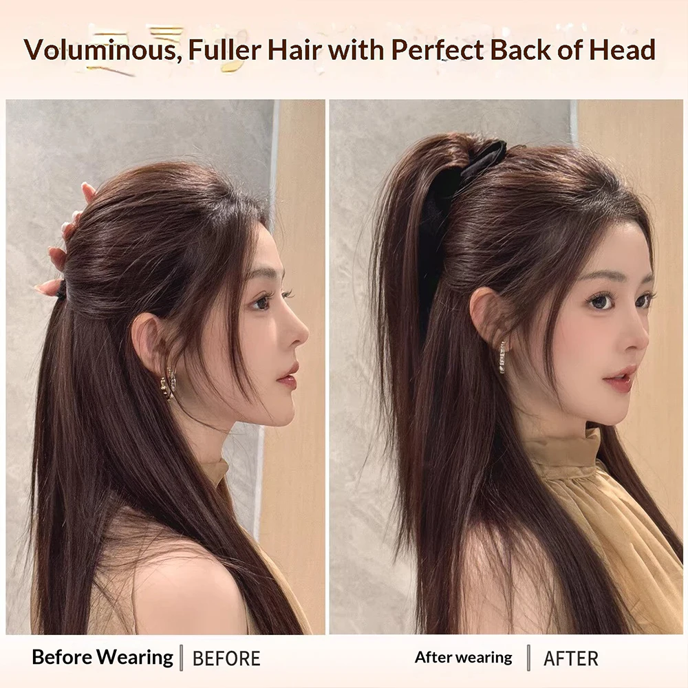 Half Up Fluffy High Straight Ponytail Synthetic Hairpiece Heat Resistant Natural Hair Accessories for Women Daily Party Casual view 3