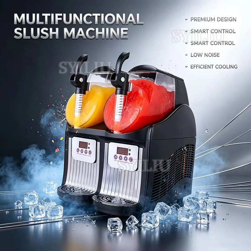 Commercial Electric Slushy , 2L X 2 Double Tank, Automatic Slush Maker, Frozen Drink, Snow Melting Machine, 950W