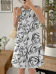 ZANZEA Women Summer Short Sleeve Vestidos Casual Loose Sundress Baggy Robe Femme Bohemian Printed Dress Oversized Streetwears