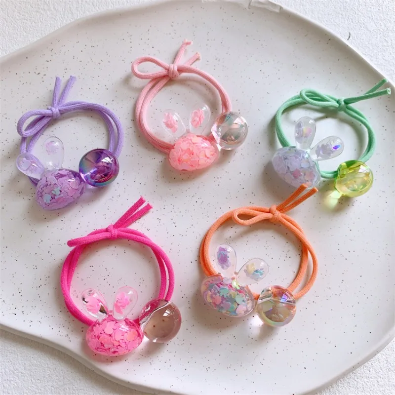 

Cute Cartoon Clear Glitter Rabbit Hair Ties for Girls No Damage Soft Elastic Non Slip Baby Ponytail Holders Daily Hair Accessory