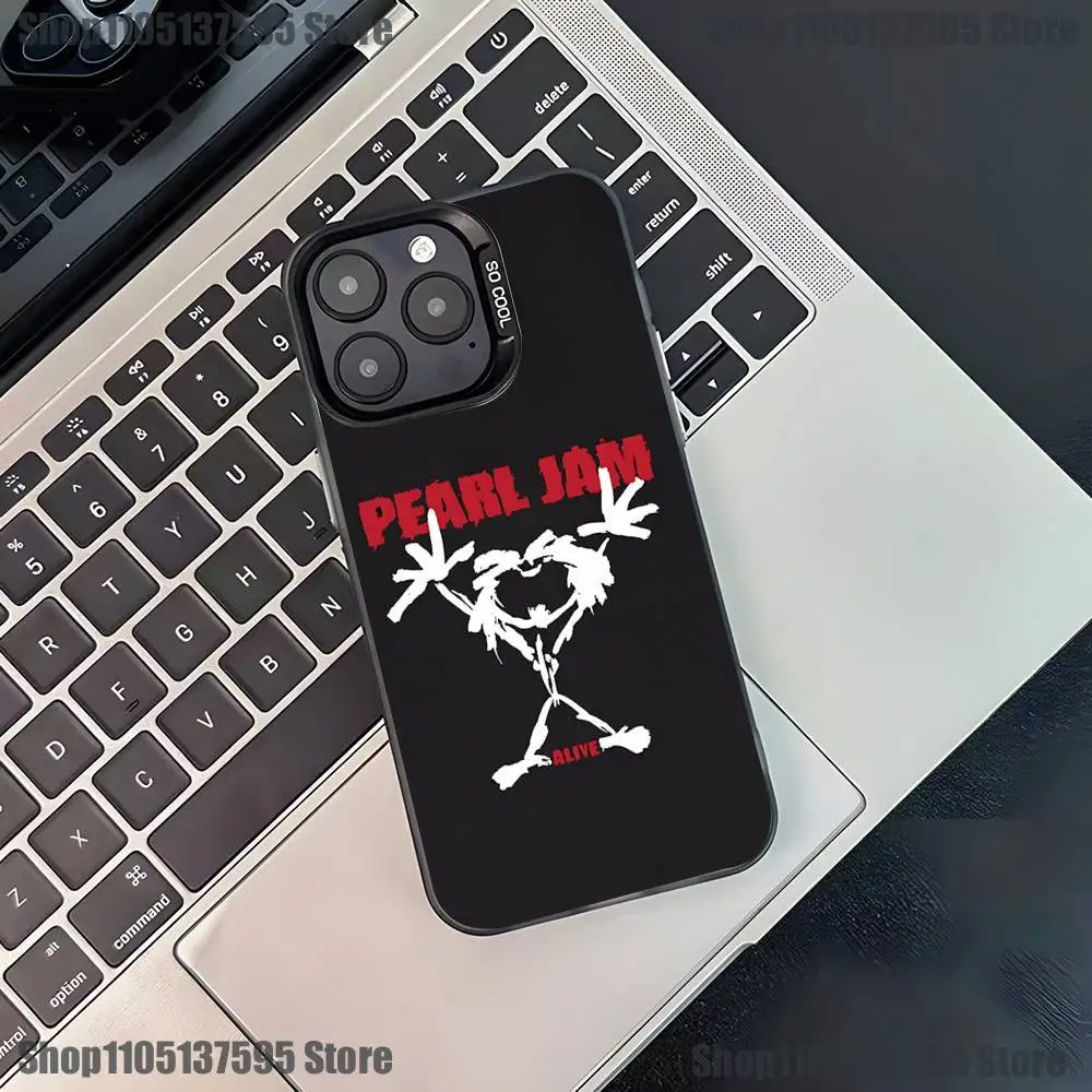 حافظة هاتف P-Pearl J-Jam لهاتف iPhone 17,16,15,14,13,12,11,Pro,XS,Max,Plus,Mini,SE4,E غطاء أسود غير لامع مقاوم للصدمات