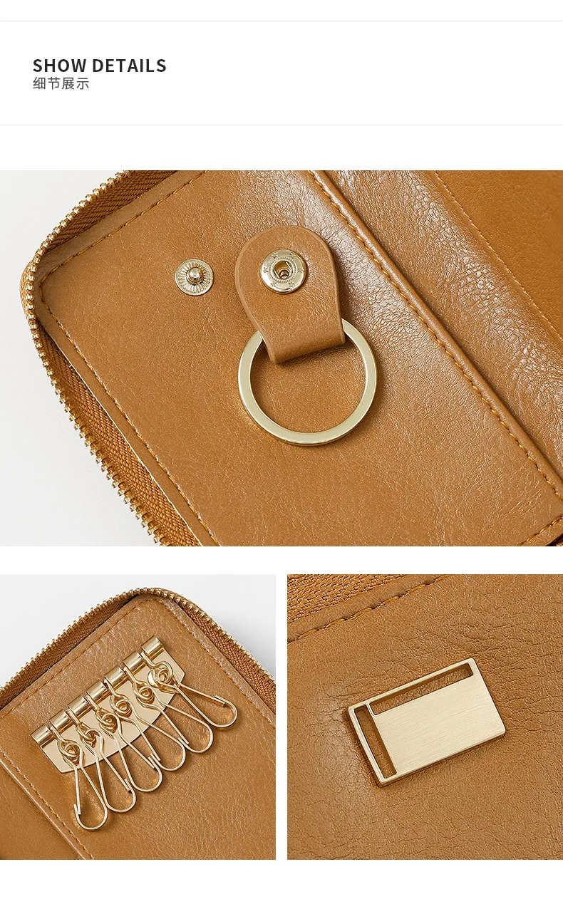 Unisex Large Capacity Accordion Card Holder Key Storage Zipper Wallet Multi-Function Door Access Control Organizer