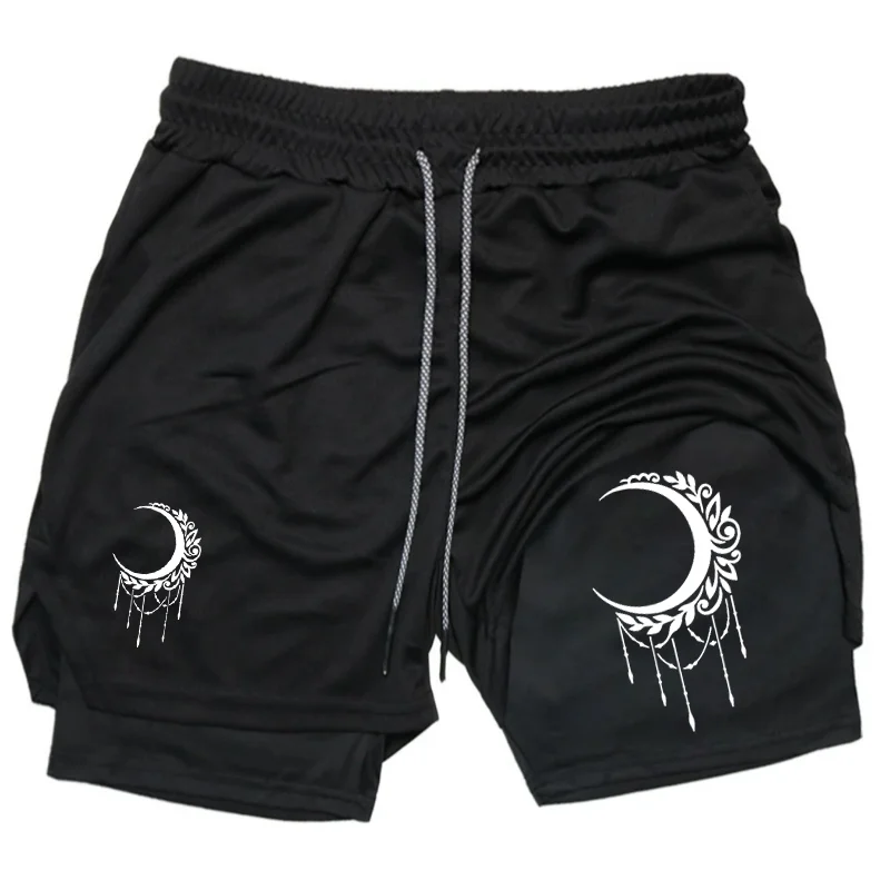 

Мужские шорты 2-в-1 с абстрактным принтом MoonAbstract 2026: для тренировок, фитнеса, с карманом для телефона, дышащие, быстросохнущие, для спортзала, летняя спортивная одежда