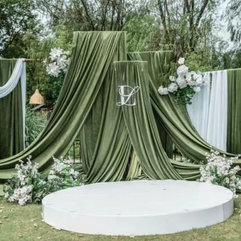 

10meter Green Series Elastic Milk Silk Fabric Cloth for Business Party Decorative Drape Arch Flower Wall Backdrop Wedding Fabric