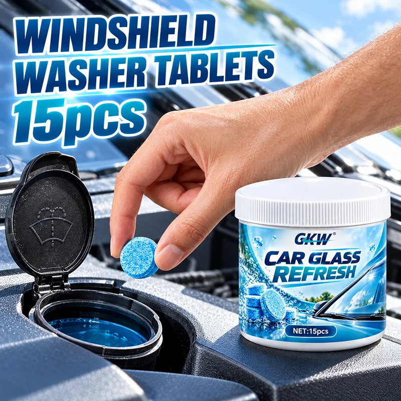 1Box 15Pcs Windshield Oil Film Tablets, Rain Fog Coating, Streak-Free Clear Vision, Quick Dissolve Anti-Glare Glass Cleaner