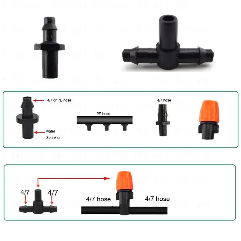 정원 관개 걸이식 안개 스프링클러 노즐, 티 4/7 호스, 안개 미스트 분무기 키트, 정원 온실 B4, 1/4 인치, 10 개