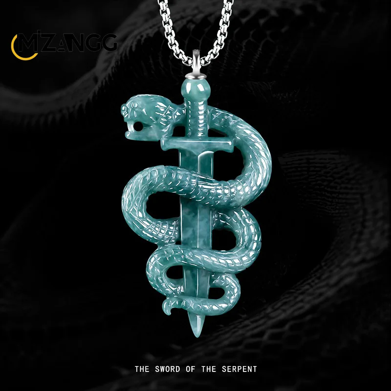 Original Natural A Goods Jade Snake Year Pendant Black Mamba Ice Memorial Jade Necklace Hip Hop Fashion Gift for Men and Women