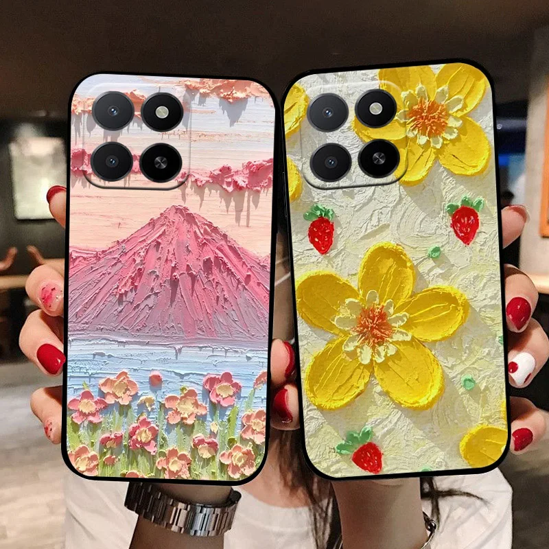 Case For Honor X5b Plus X5b+ Black Cute Flowers Soft TPU Silicone Shockproof Phone Cover For Honor Play 40c Honor X5 Capa Fundas