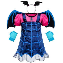 Halloween Girl Vampiri Costumes Children Cosplay Vampire Dress Up Costume Kids Outfits Carnival Party Disguise Mask Headband