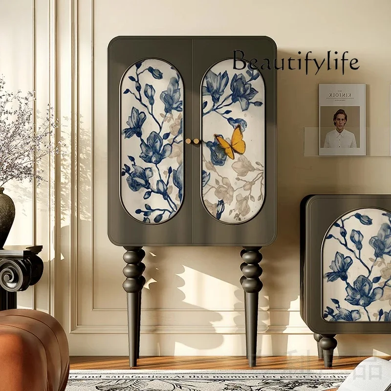 

X36 American Antique Locker Living Room Bedroom Room Solid Wood High-foot Storage Cabinet Light Luxury Design Painted Locker