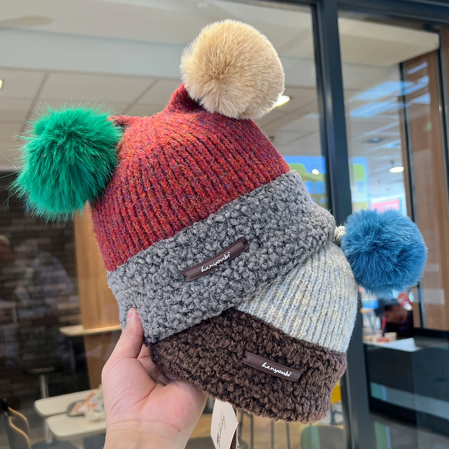 

2025 Double Pom Wool Beanie Hat for Women Autumn and Winter Cute Cotton Lined Thermal Two Tone Color Knitted Pullover Bonnets