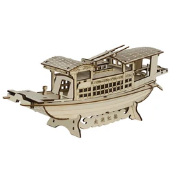 South Lake Red Boat Wooden Construction 3D Puzzles Ship Building House Car Model DIY Educational Toys For Children Kids