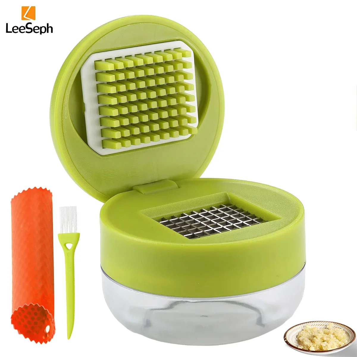 Leeseph Garlic Press and Chopper, Stainless Steel Blade, Kitchen Garlic Press Crusher, Easy to Clean, Suitable for Home, Camping