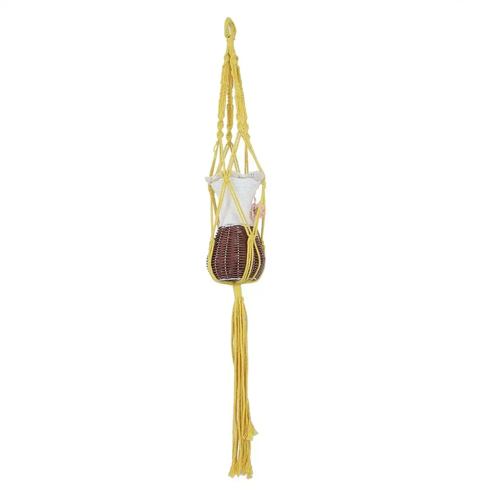 Yellow Macrame Plant Hanger Indoor Outdoor Hanging Flowerpot Hemp Cord Basket Holder