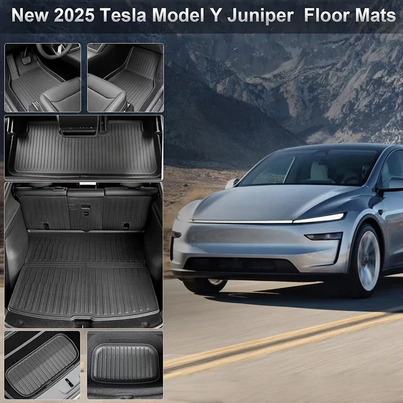 

Новые всепогодные коврики TPE и вкладыши в багажник для Tesla Model Y 2025 Juniper: коврики для пола, вкладыши в багажник, коврики для спинок сидений, коврик в багажник автомобиля