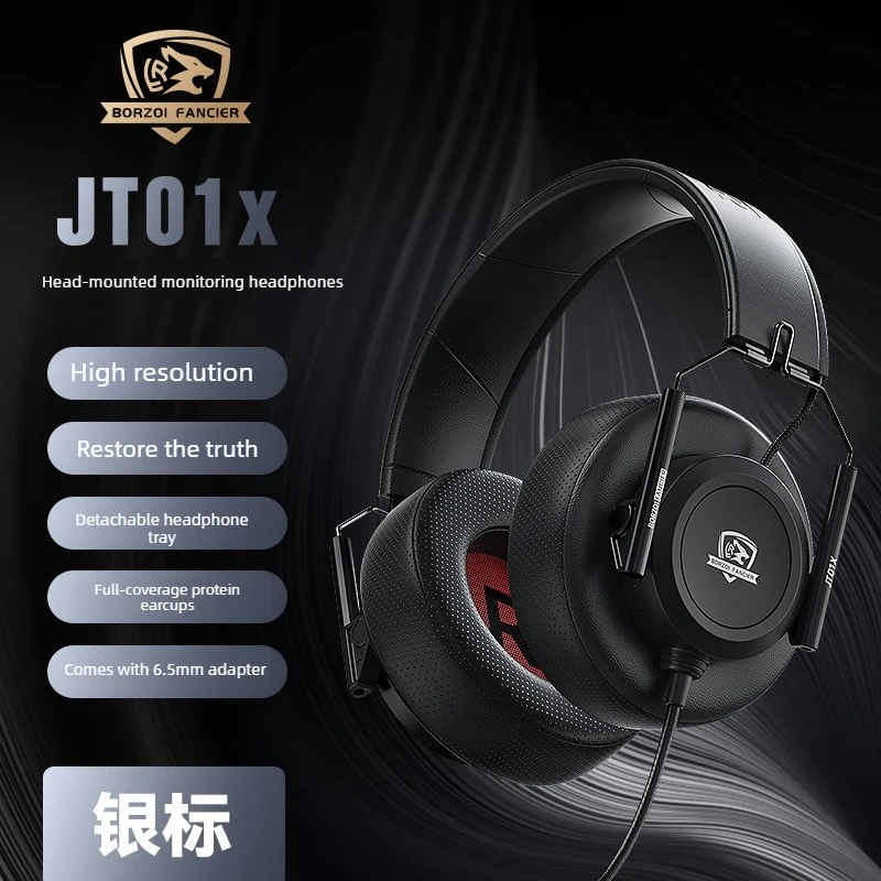

BORZQI JT01x Wired Studio Headphone 40MM, Ultra-Comfortable Protein Ear Pads, Foldable 3M Cable & 6.3mm Adapter for Gaming