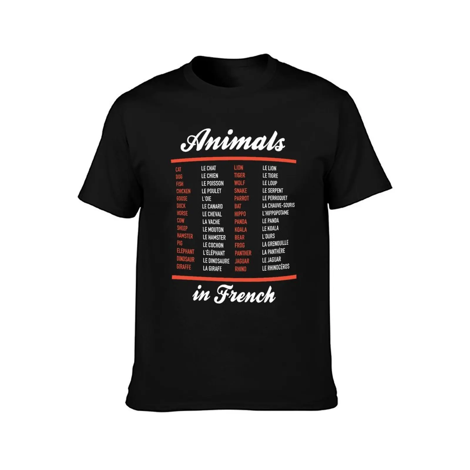 Animals In French - French Language Cheatsheet T-Shirt Casual Minimalist Short Sleeve Top T-Shirt