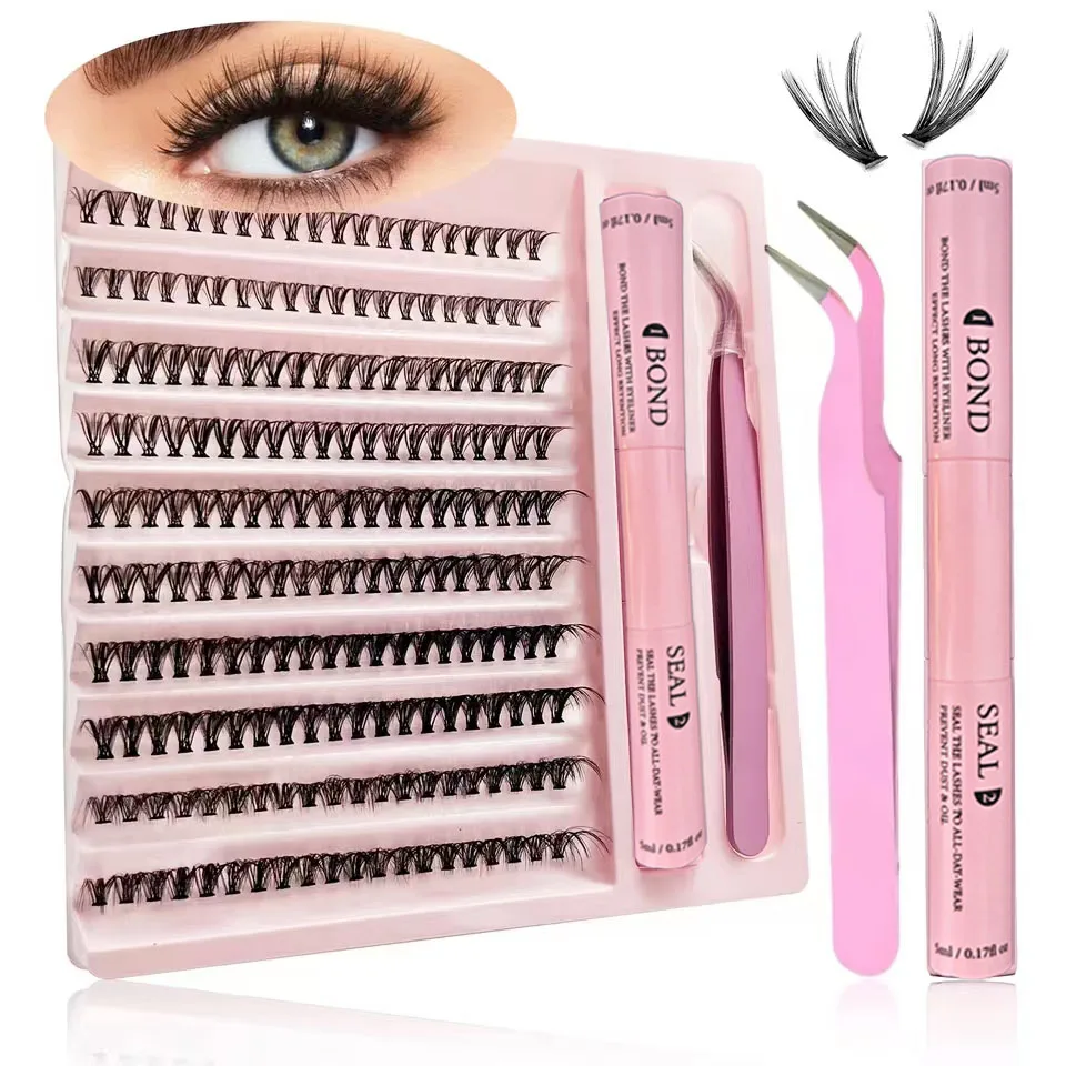 Lashes Clusters Set Extensions Kit Fake eyelashes Mix Lash Clusters with Lash Bond Seal and Lash Applicator Tool Makeup